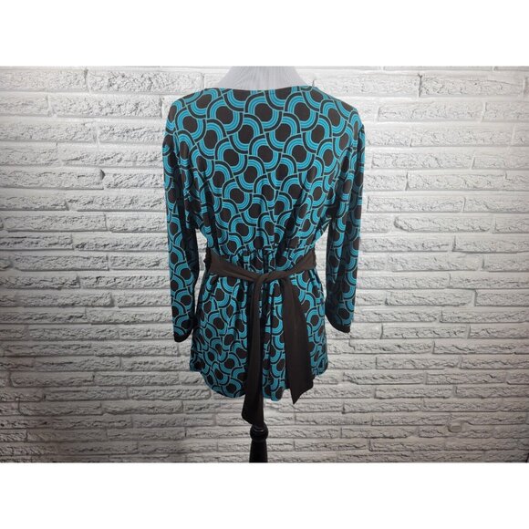 Apt 9 Womens Top Extra Large Blue Geometric Office Casual Sash Buckle GEO107XE - Picture 7 of 10